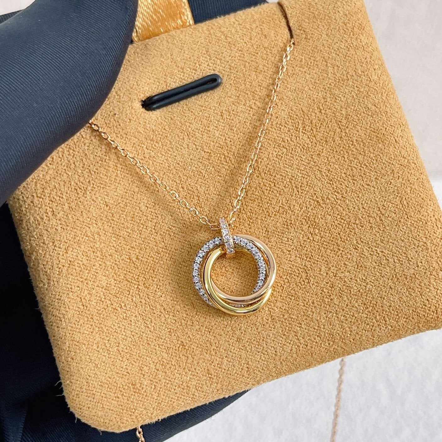 [Eternal Jewelry]TRINITY NECKLACE SILVER GOLD PINK GOLD DIAMONDS