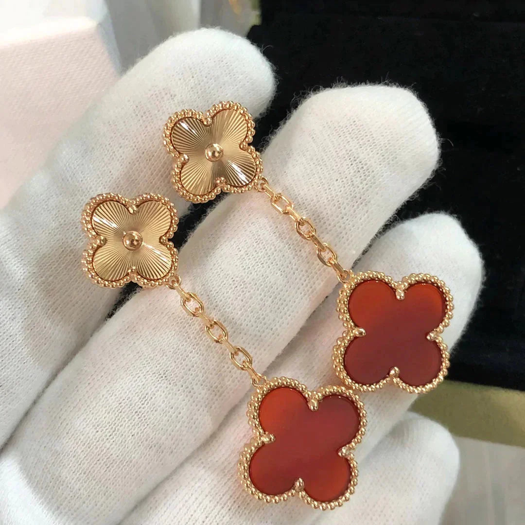 [Eternal Jewelry]CLOVER 2 MOTIF  LASER CARNELIAN EARRINGS