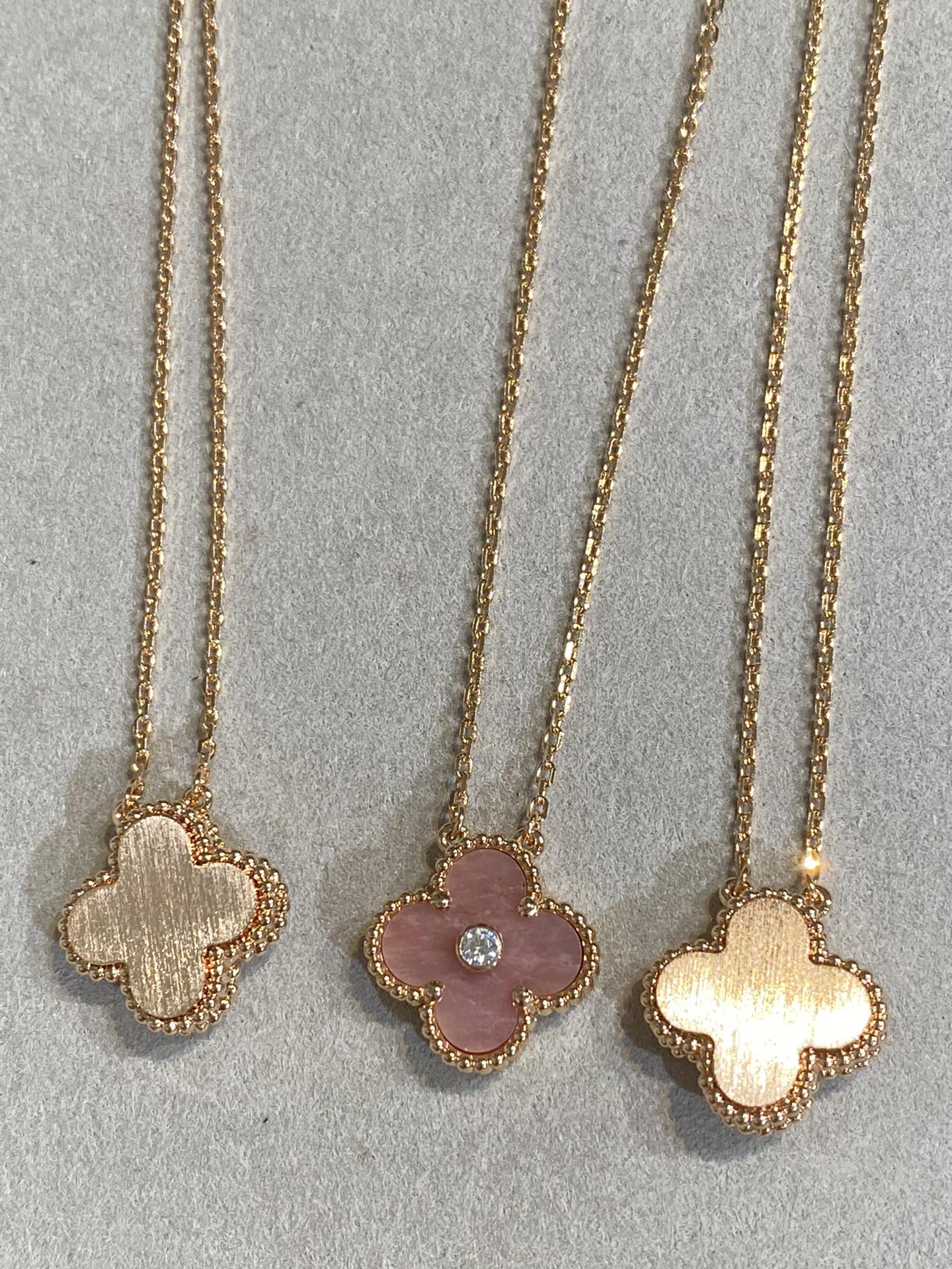 [Eternal Jewelry]CLOVER 15MM DIAMOND RHODONITE NECKLACE