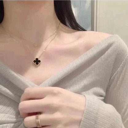 [Eternal Jewelry]CLOVER 15MM BLACK ONYX SINGLE FLOWER NECKLACE