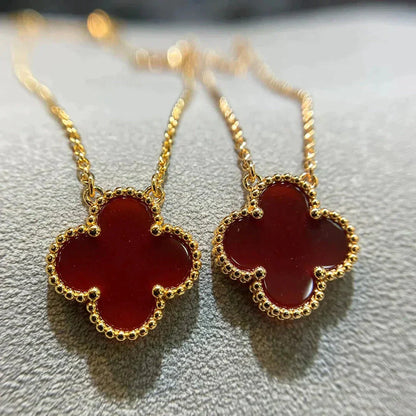 [Eternal Jewelry]CLOVER 15MM CARNELIAN SINGLE FLOWER NECKLACE