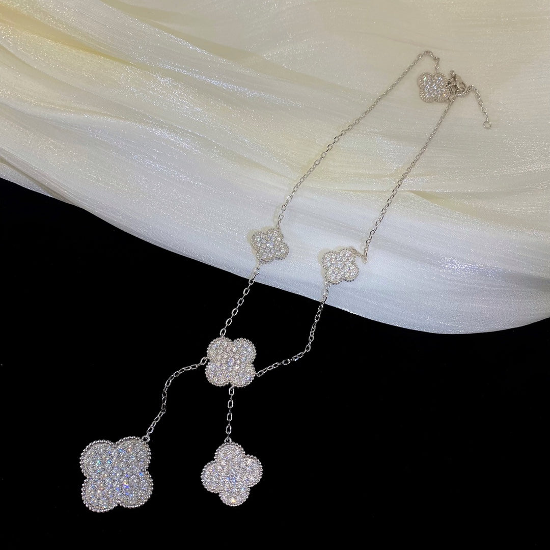 [Eternal Jewelry]CLOVER 5 MOTIFS SILVER DIAMONDS NECKLACE