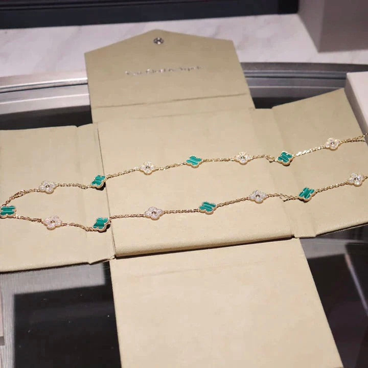 [Eternal Jewelry]CLOVER 20 MOTIFS MALACHITE DIAMOND NECKLACE