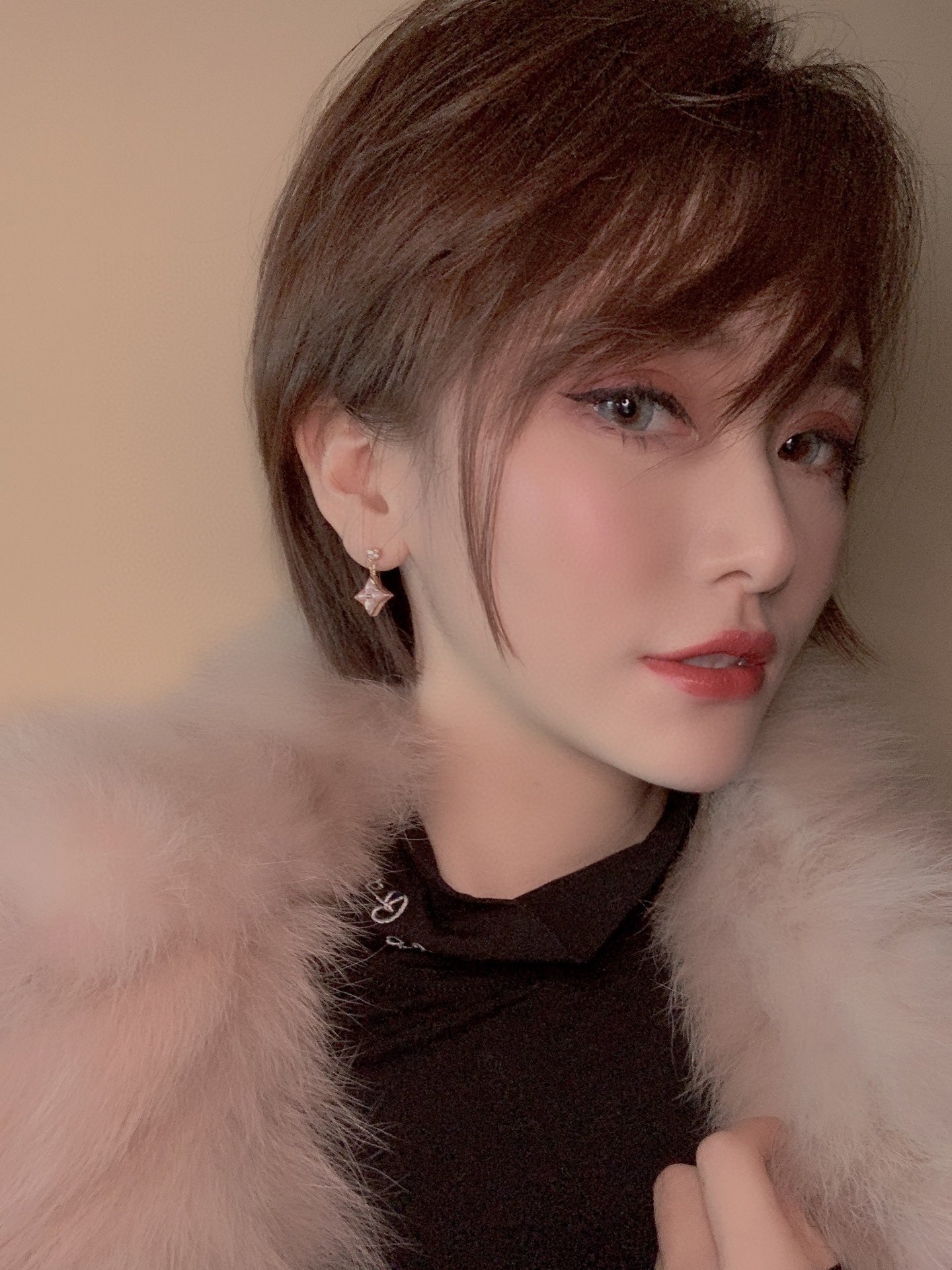 [Eternal Jewelry]DOUBLE STAR PINK GOLD MOP DROP EARRINGS