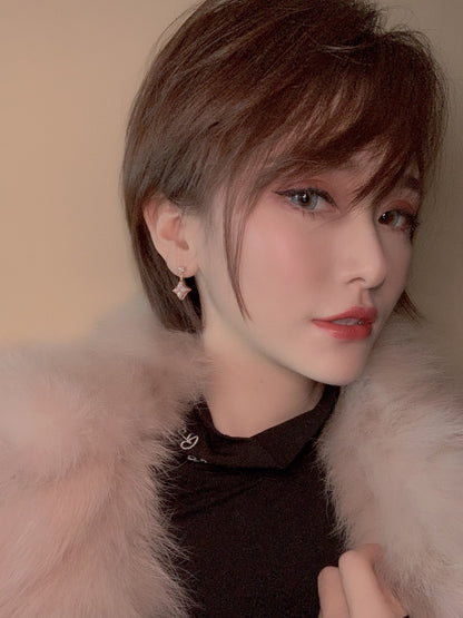 [Eternal Jewelry]DOUBLE STAR PINK GOLD MOP DROP EARRINGS