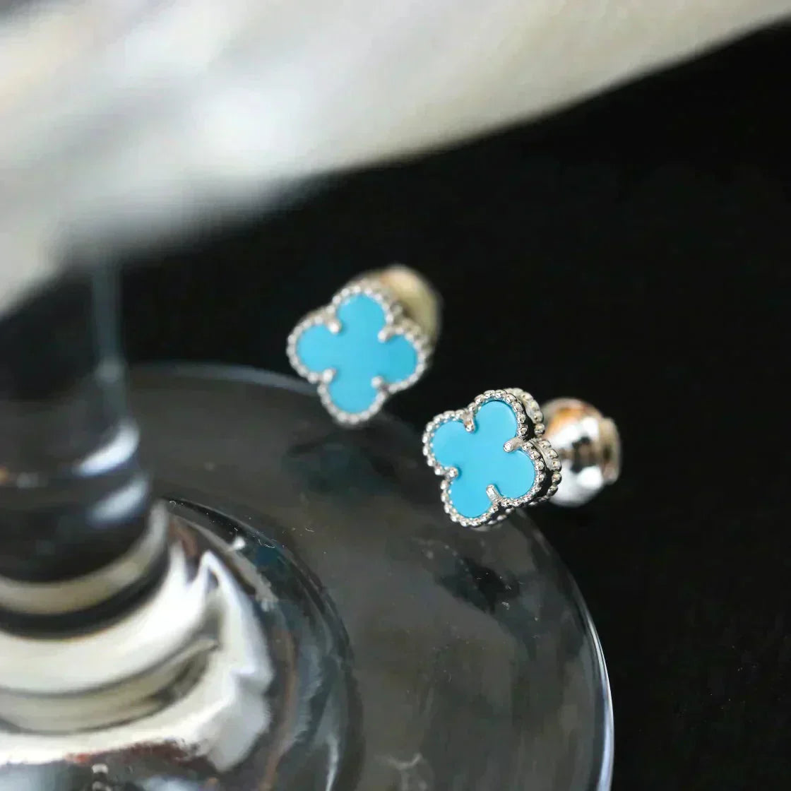 [Eternal Jewelry]CLOVER MINI 9.5MM ONYX STUD EARRINGS SILVER