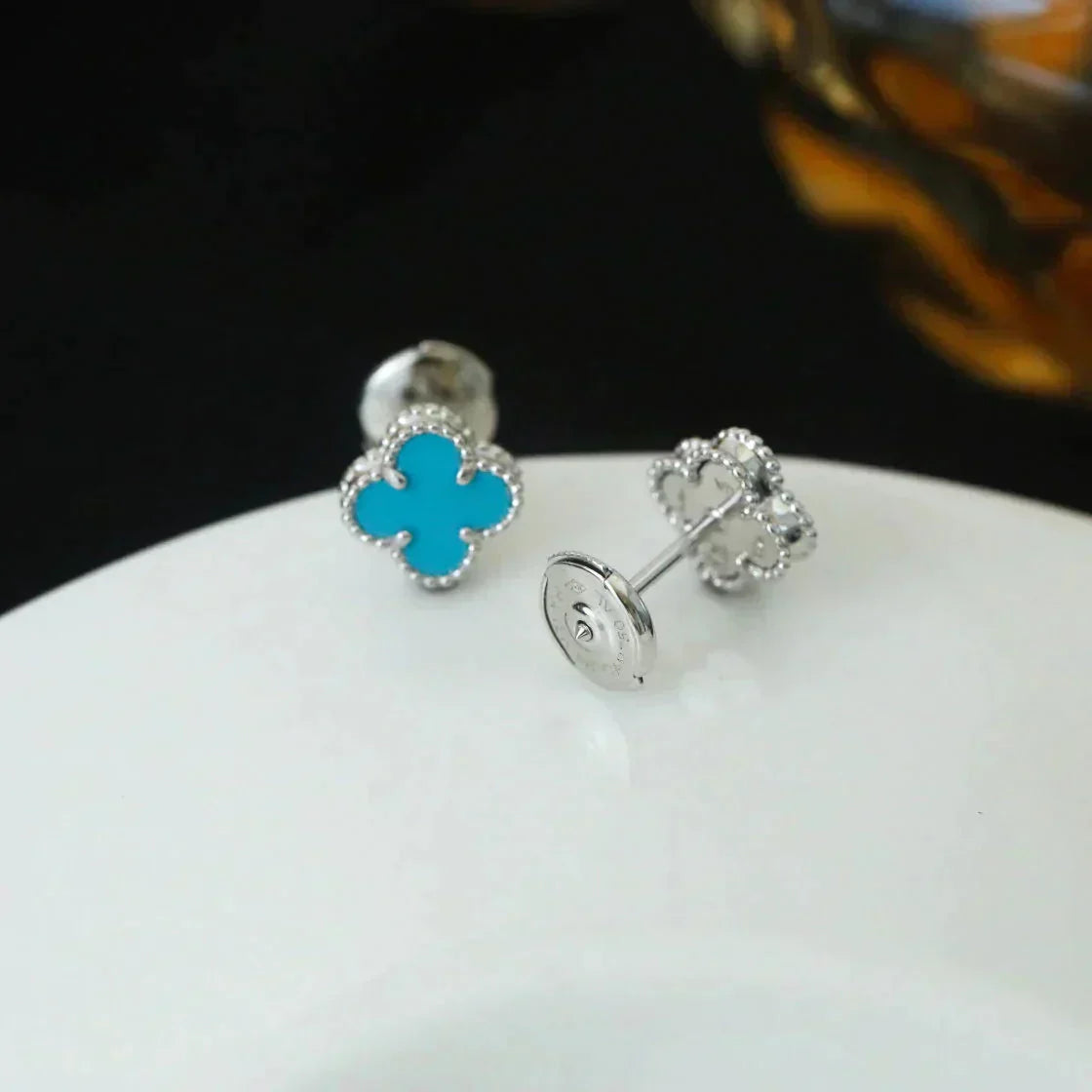 [Eternal Jewelry]CLOVER MINI 9.5MM ONYX STUD EARRINGS SILVER