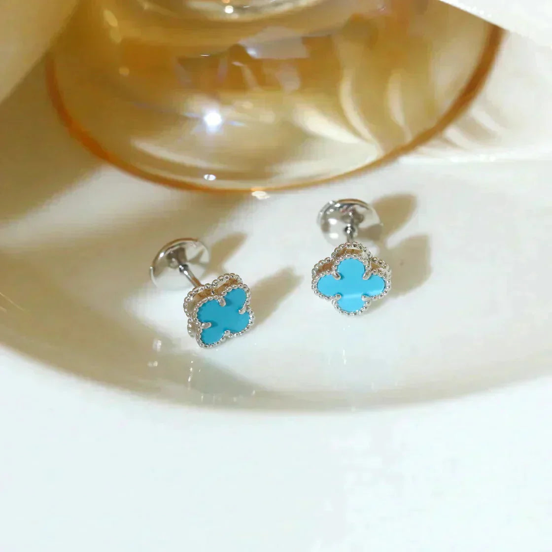 [Eternal Jewelry]CLOVER MINI 9.5MM ONYX STUD EARRINGS SILVER