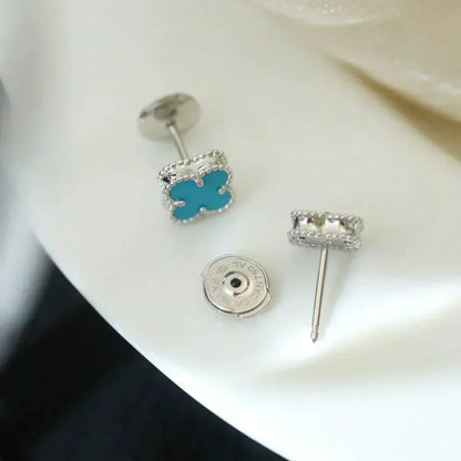 [Eternal Jewelry]CLOVER MINI 9.5MM ONYX STUD EARRINGS SILVER