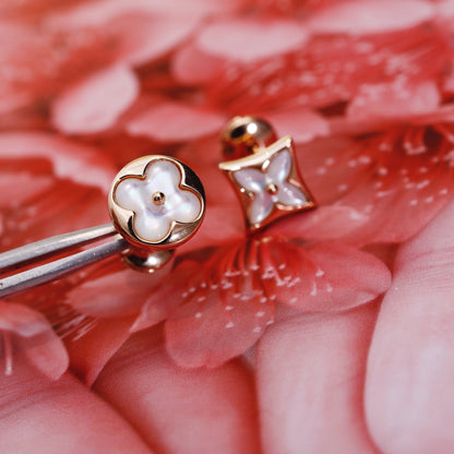 [Eternal Jewelry]STAR AND SUN PINK GOLD MOP STUD EARRINGS
