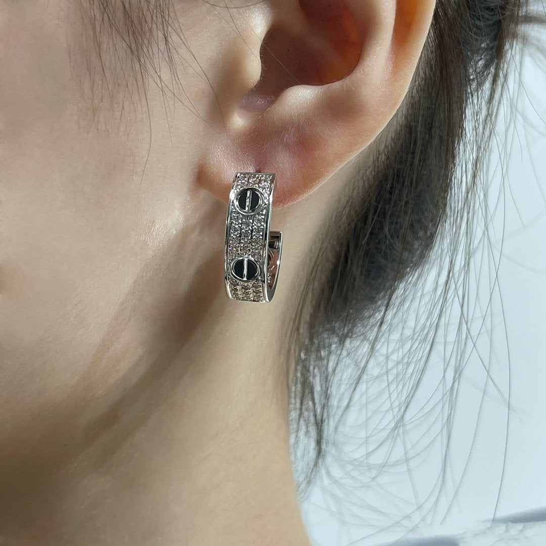 [Eternal Jewelry]LOVE CERAMIC DIAMOND PAVED SILVER EARRINGS