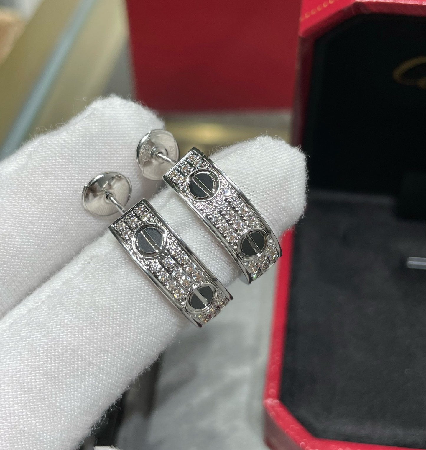[Eternal Jewelry]LOVE CERAMIC DIAMOND PAVED SILVER EARRINGS