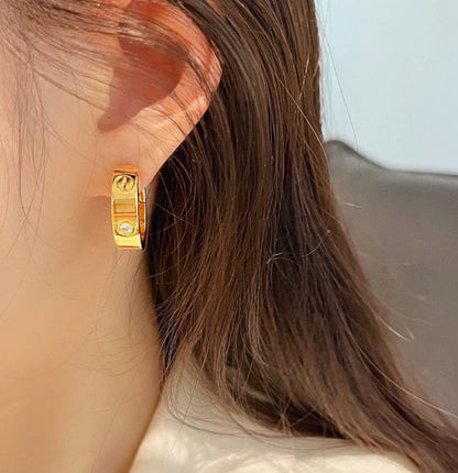 [Eternal Jewelry]LOVE 5.5MM 1 DIAMOND EARRINGS