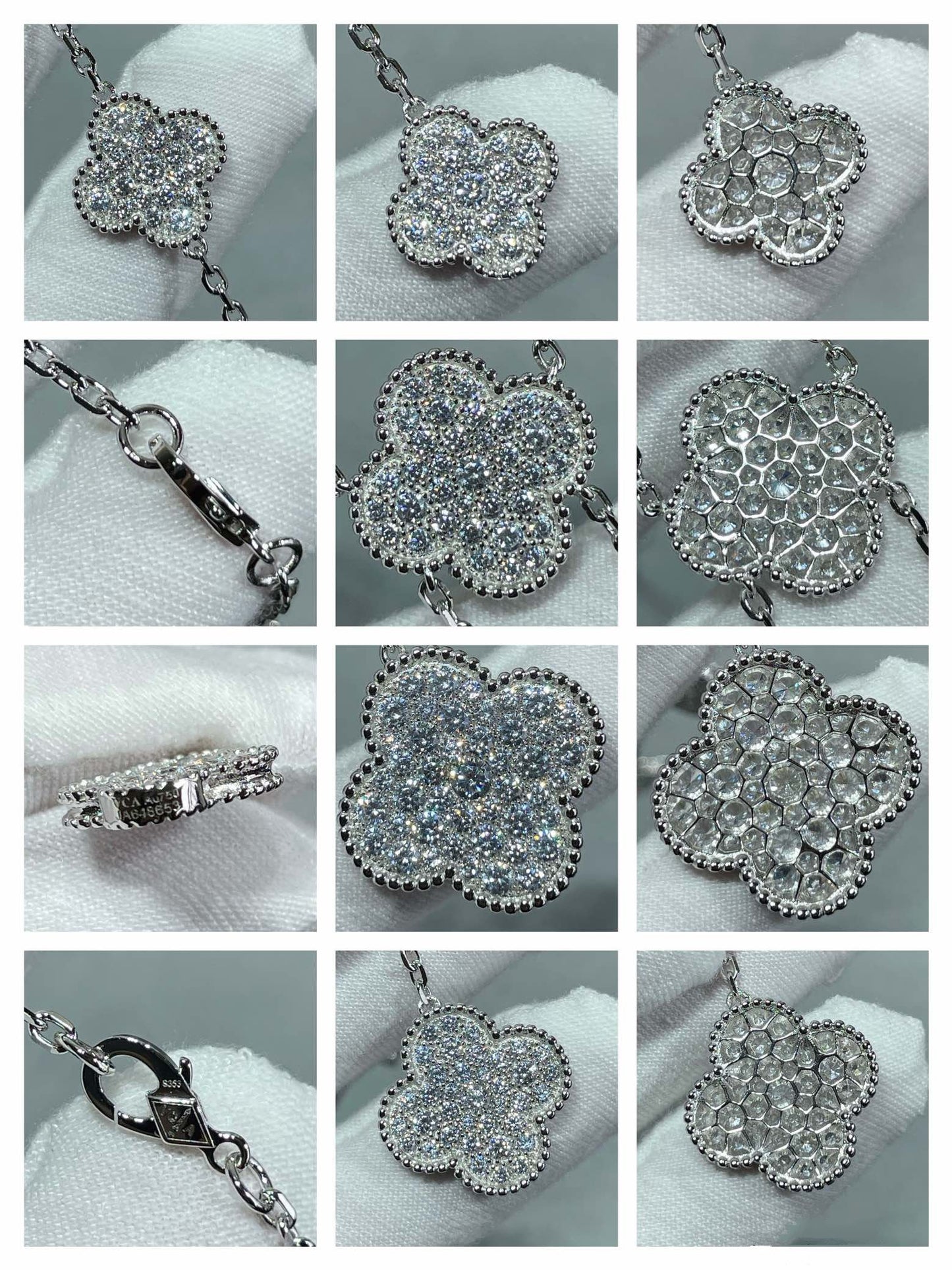 [Eternal Jewelry]CLOVER 6 MOTIF DIAMOND PAVED NECKLACE
