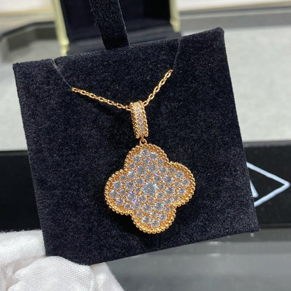 [Eternal Jewelry]CLOVER 25MM LARGE PEDANT DIAMOND PAVED LONG NECKLACE