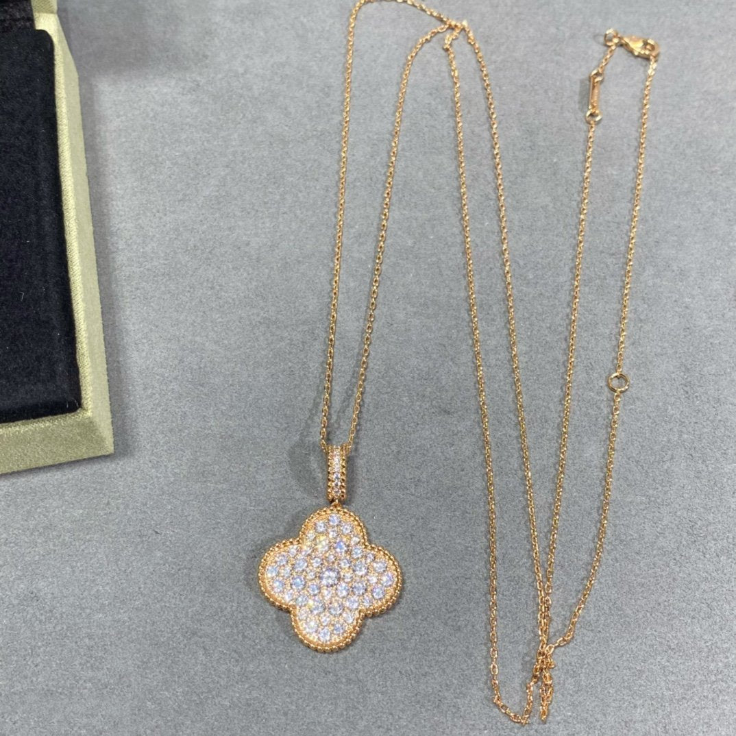 [Eternal Jewelry]CLOVER 25MM LARGE PEDANT DIAMOND PAVED LONG NECKLACE