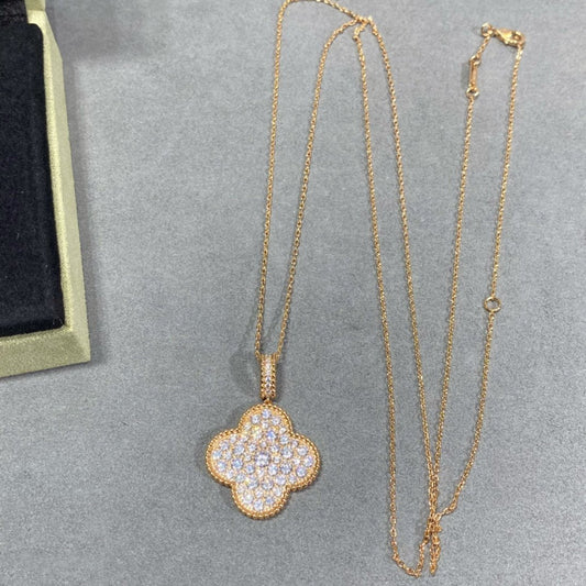 [Eternal Jewelry]CLOVER 25MM LARGE PEDANT DIAMOND PAVED LONG NECKLACE