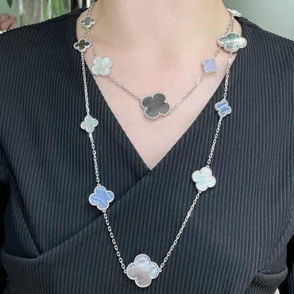 [Eternal Jewelry]CLOVER 16 MOTIF CHALCEDONY MOP SILVER NECKLACE