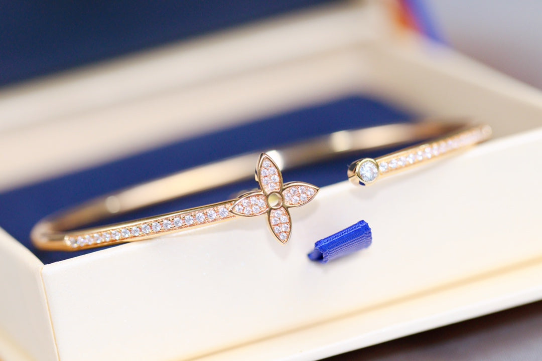 [Eternal Jewelry]IDYLLE PINK GOLD OPEN BRACELET DIAMOND PAVED