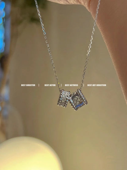 [Eternal Jewelry]PERLEE DOUBLE PENDANT SILVER DIAMOND NECKLACE