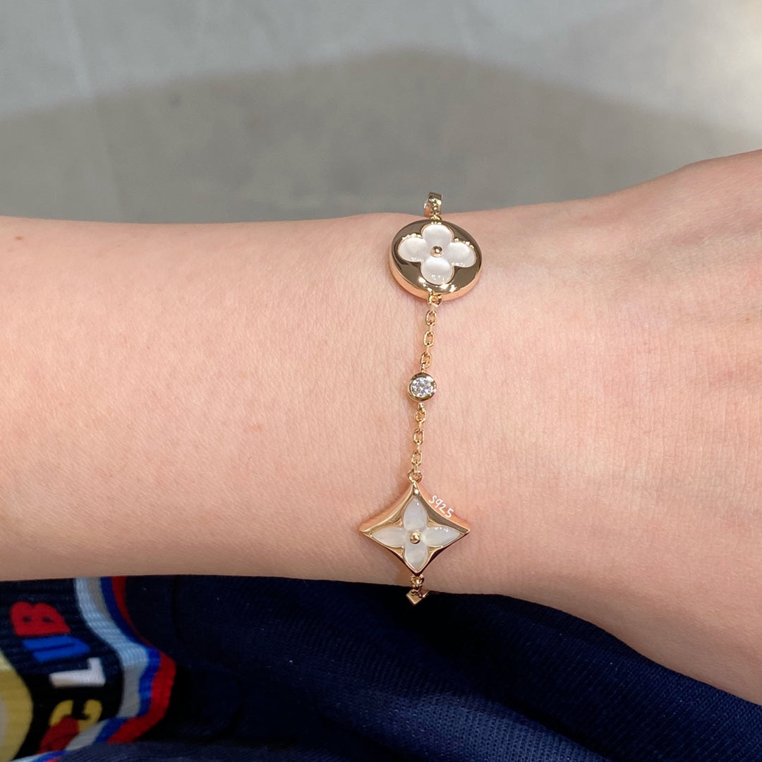 [Eternal Jewelry]STAR AND SUN 4 MOTIF WHITE MOP PINK GOLD BRACELET