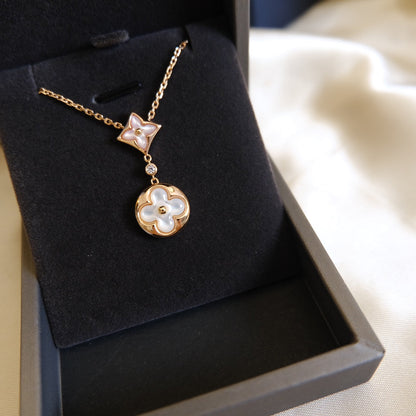 [Eternal Jewelry]STAR AND SUN WHITE MOP 2 MOTIF PINK GOLD NECKLACE