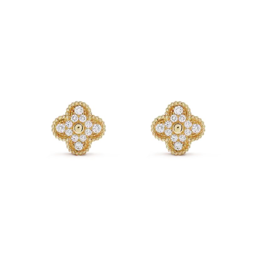 [Eternal Jewelry]CLOVER MEDIUM 1 MOTIFS FUll DIAMOND EARRINGS