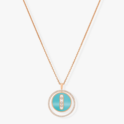 [Eternal jewelry]LUCKY MOVE 3 DIAMONDS TURQUOISE PINK GOLD DIAMOND NECKLACE