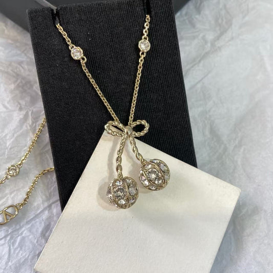 [Eternal jewelry] Cherry Crystal Pavé Necklace & Stud Earrings& SeracelettB