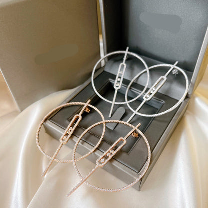 [Eternal Jewelry]Move Large Hoop Earrings, Three Sliding Diamonds