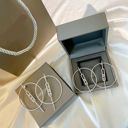 [Eternal Jewelry]Move Large Hoop Earrings, Three Sliding Diamonds