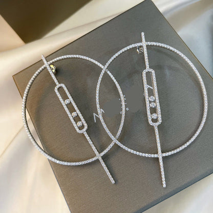 [Eternal Jewelry]Move Large Hoop Earrings, Three Sliding Diamonds