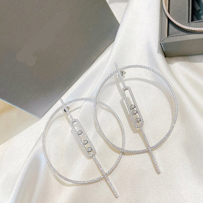 [Eternal Jewelry]Move Large Hoop Earrings, Three Sliding Diamonds