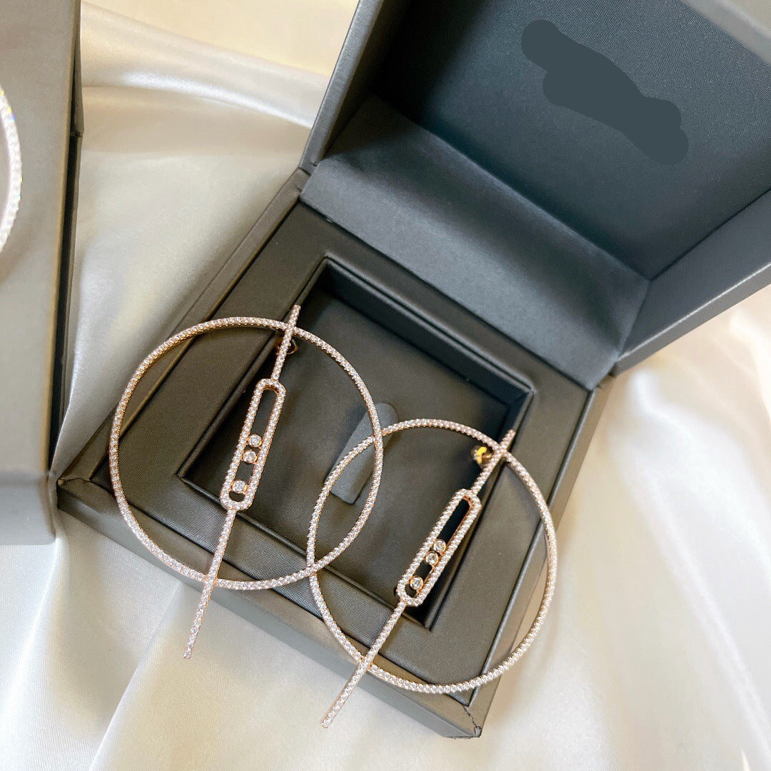 [Eternal Jewelry]Move Large Hoop Earrings, Three Sliding Diamonds