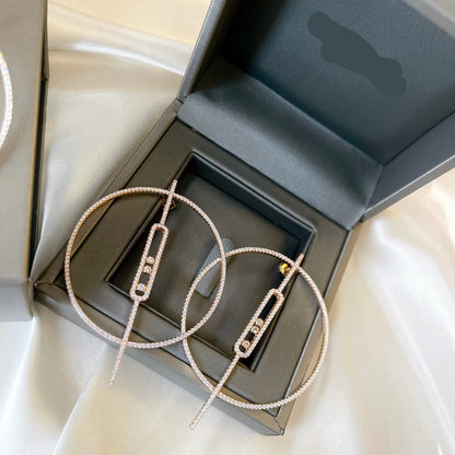 [Eternal Jewelry]Move Large Hoop Earrings, Three Sliding Diamonds