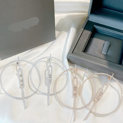 [Eternal Jewelry]Move Large Hoop Earrings, Three Sliding Diamonds