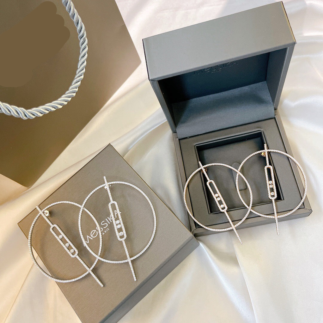[Eternal Jewelry]Move Large Hoop Earrings, Three Sliding Diamonds