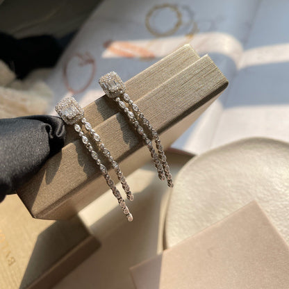 [Eternal Jewelry] Alix Long Drop Earrings, White Gold with Diamonds