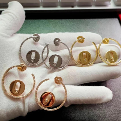 [Eternal Jewelry] Move Hoop Earrings, Yellow Gold Pave Diamonds with Moving Diamond