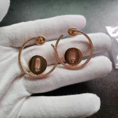 [Eternal Jewelry] Move Hoop Earrings, Yellow Gold Pave Diamonds with Moving Diamond