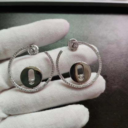 [Eternal Jewelry] Move Hoop Earrings, Yellow Gold Pave Diamonds with Moving Diamond