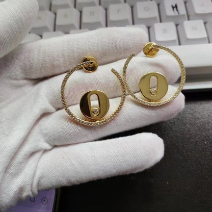 [Eternal Jewelry] Move Hoop Earrings, Yellow Gold Pave Diamonds with Moving Diamond
