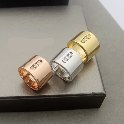 [Eternal Jewelry] Move Wide 3 Moving Diamonds Wide Band Ring