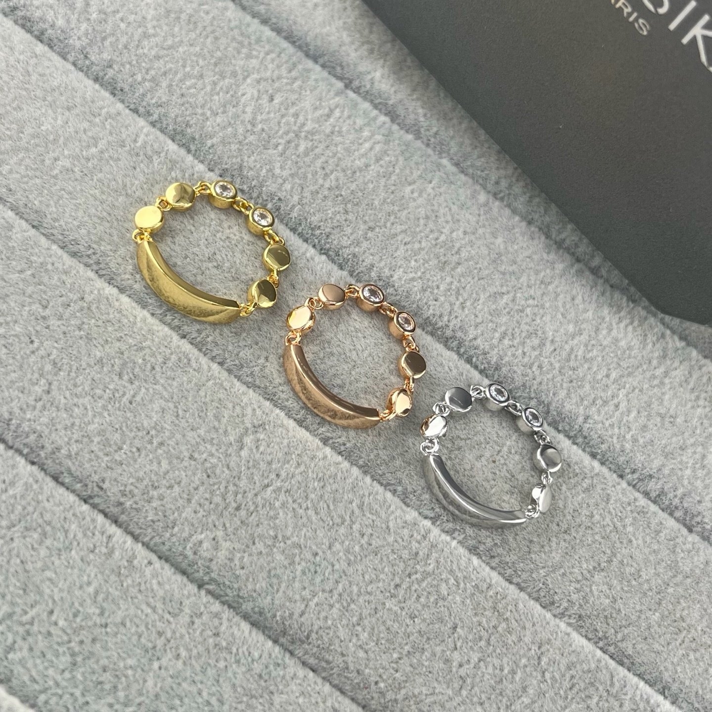 [Eternal Jewelry]Move Link Chain Ring with Two Moving Diamonds