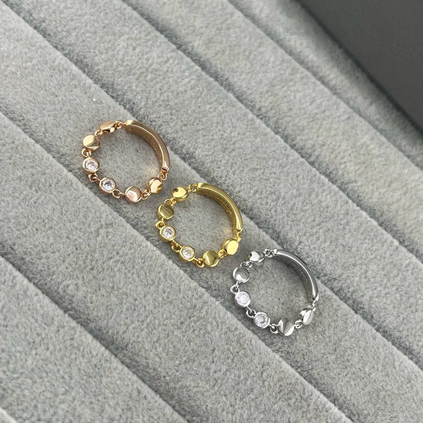 [Eternal Jewelry]Move Link Chain Ring with Two Moving Diamonds