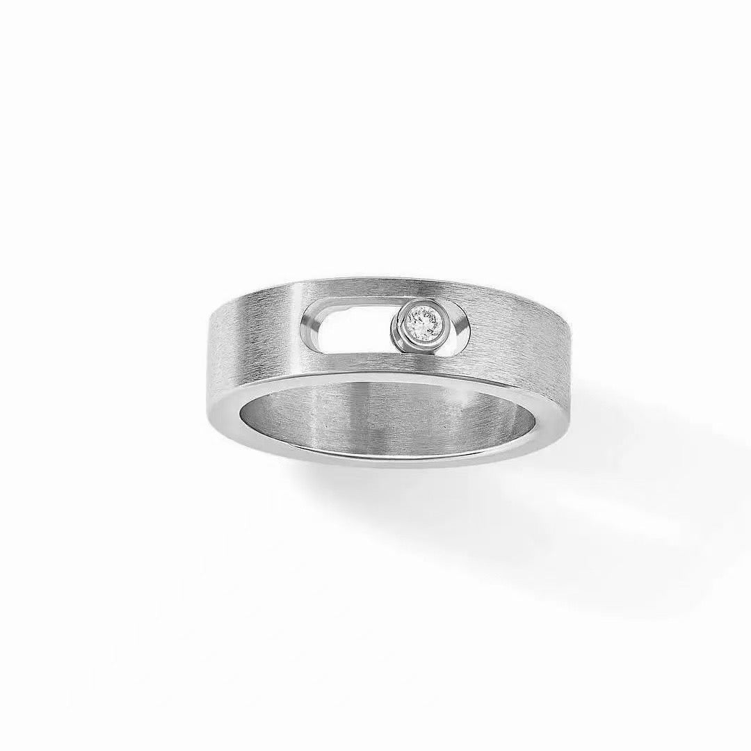[Eternal Jewelry]Black Titanium Ring with Single Sliding Diamond (Men's Style)