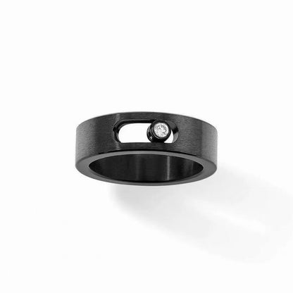[Eternal Jewelry]Black Titanium Ring with Single Sliding Diamond (Men's Style)