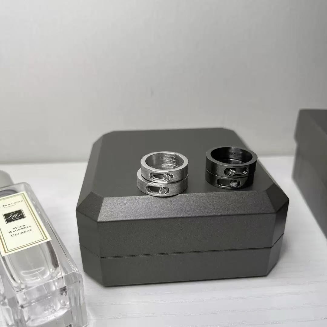 [Eternal Jewelry]Black Titanium Ring with Single Sliding Diamond (Men's Style)