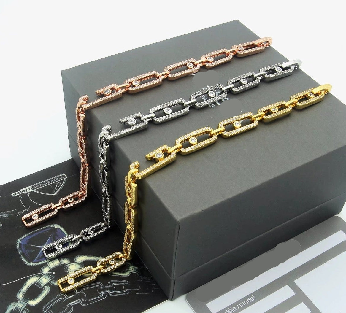 [Eternal Jewelry]Large Full Diamond Unisex Sliding Bracelet with Moissanite