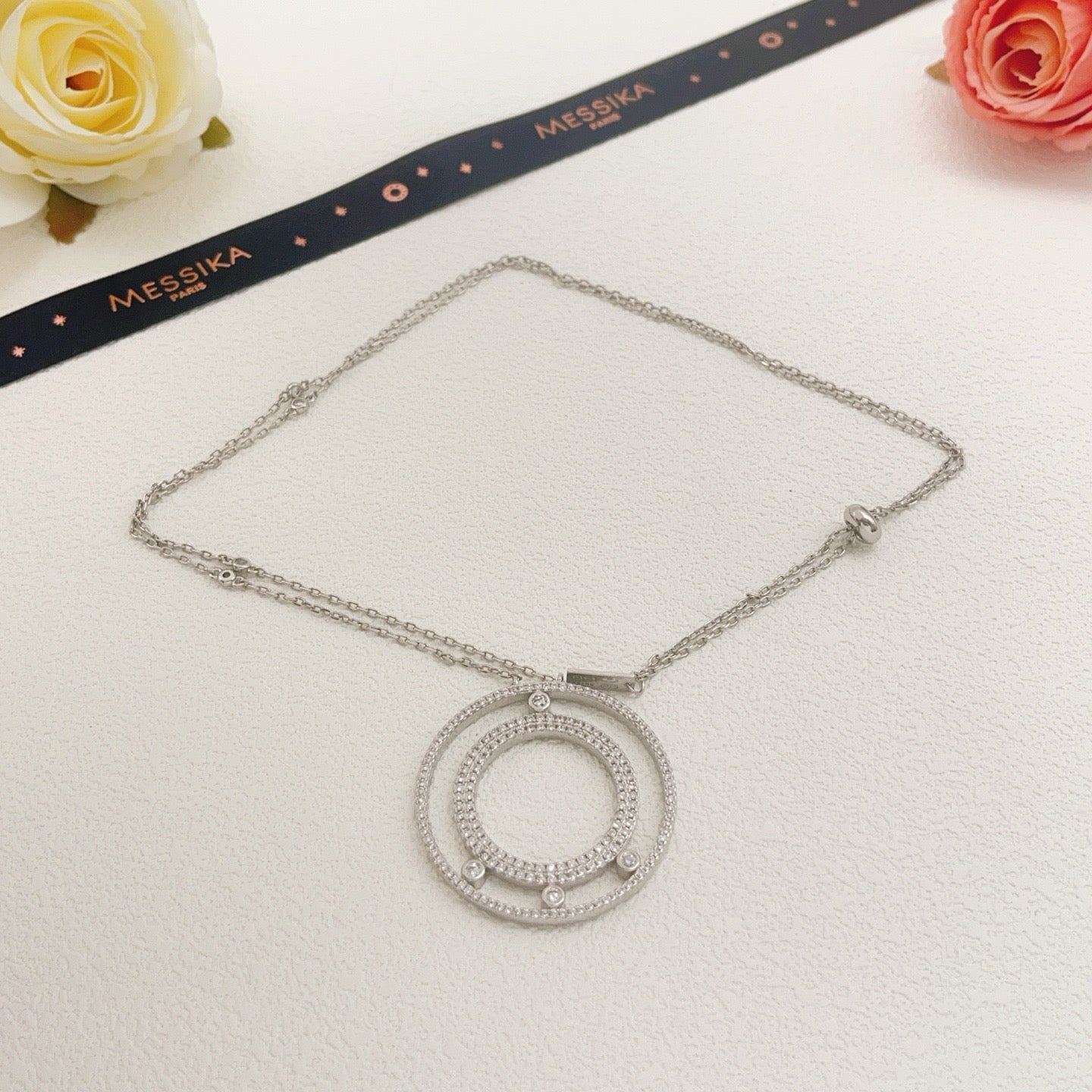 [Eternal Jewelry] Move Romane Pavé Diamond Sliding Circle Long Necklace
